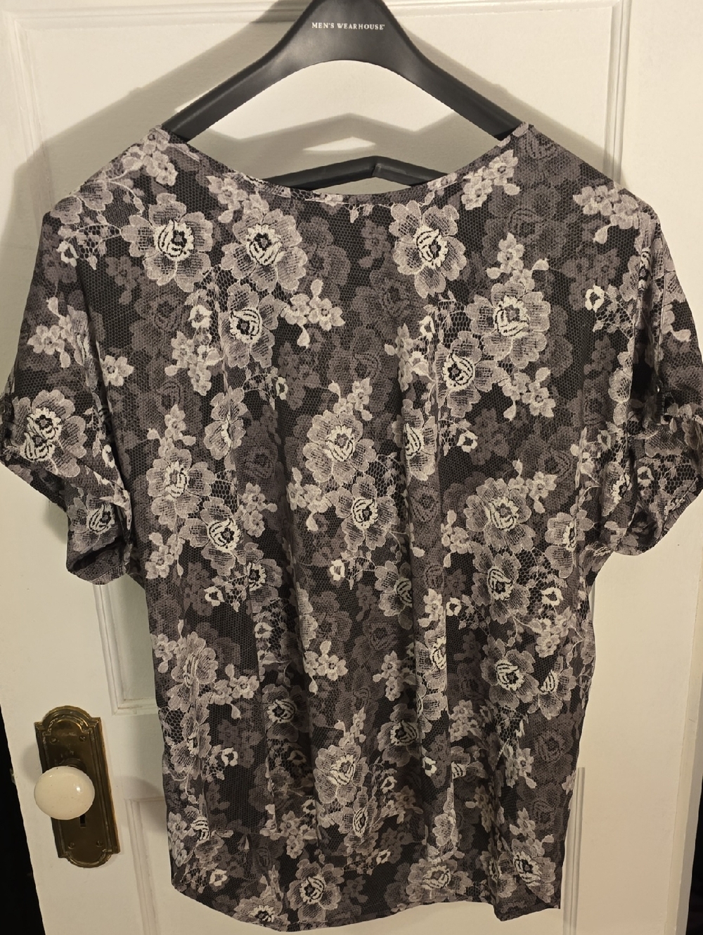 Maurices Black & White Floral Lace-Print Short Sleeve Tee XXL